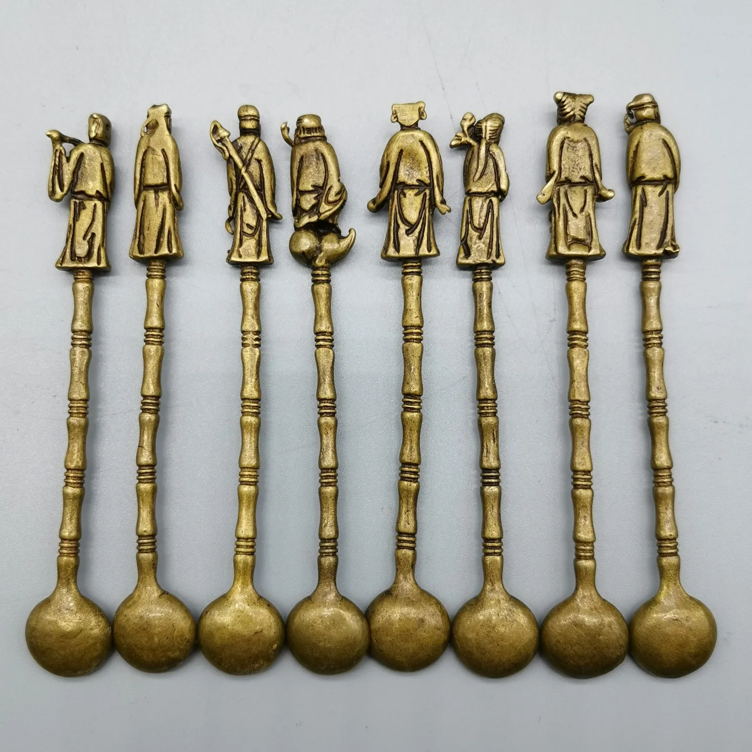

Copper Eight Immortals Spoon Sculptures Figurines Statues for Desk Decoration Arte Gift Accessories Coffee Spoon Medicine Spoon