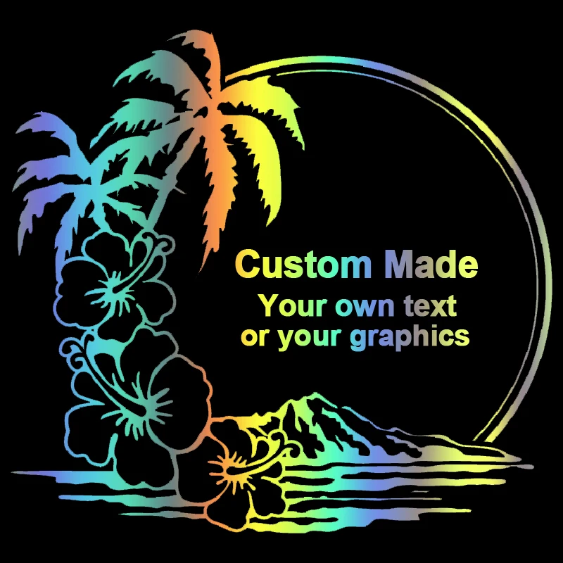 

S51261A# Choose Size Car Stickers Vinyl Decal Custom Made Your Own text or Graphics for Island Sunset Hibiscus Palm Trees Decals