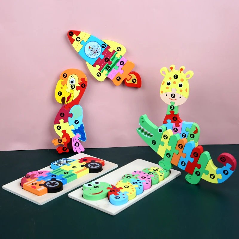 

Деревянный 3D пазл-головоломка для детей, детские Мультяшные животные/дорожные пазлы, обучающая игрушка, детские игрушки, подарки для мальчи...