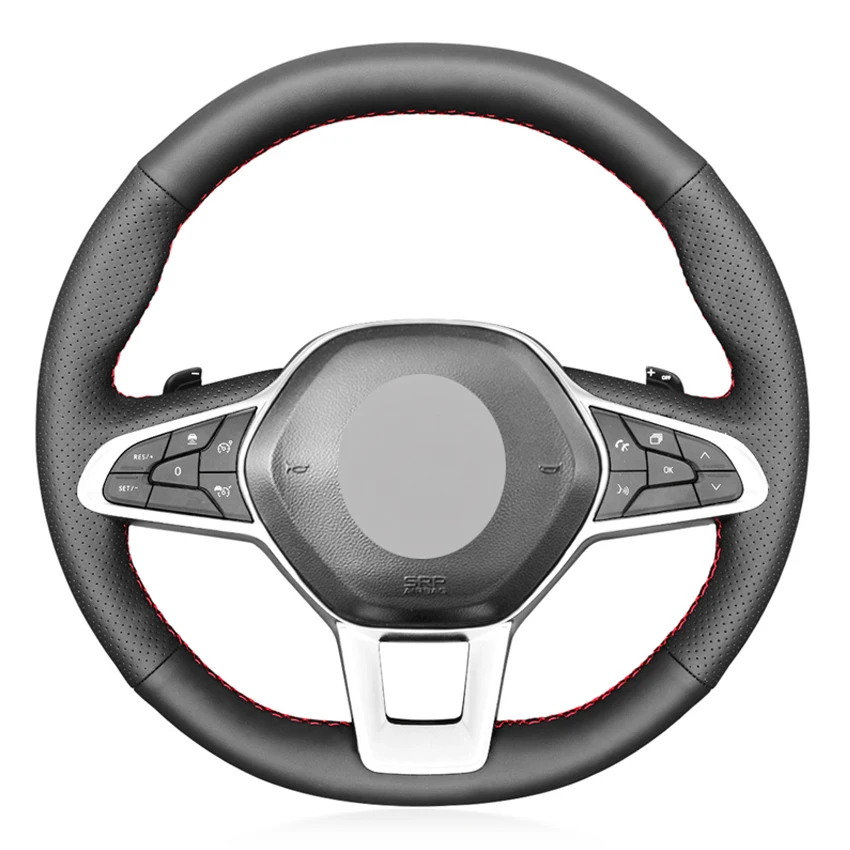 Черный ПУ Искусственная кожа Чехол рулевого колеса автомобиля для Renault Clio 5 (V)