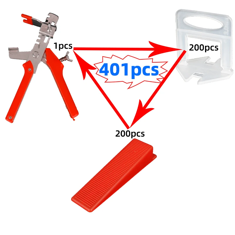 Tile leveling system, tools 1mm / 1.5mm / 2mm / 2.5mm / 3mm, 200 bases + 200 inserts + 1 pliers,401 combination kits
Tile leveling system, tools 1mm / 1.5mm / 2mm / 2.5mm / 3mm, 200 bases + 200 inserts + 1 pliers,401 combination kits