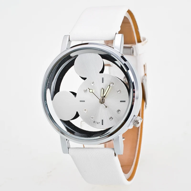 Relogio Feminino Luxo 2018 женские часы с кристаллами Роскошные Кварцевые кожаным Микки