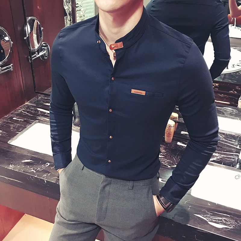 New Slim Fit Solid Color Men's Long Sleeve European and American Fashion Stand Collar Shirt Shirt Large Size
New Slim Fit Solid Color Men's Long Sleeve European and American Fashion Stand Collar Shirt Shirt Large Size