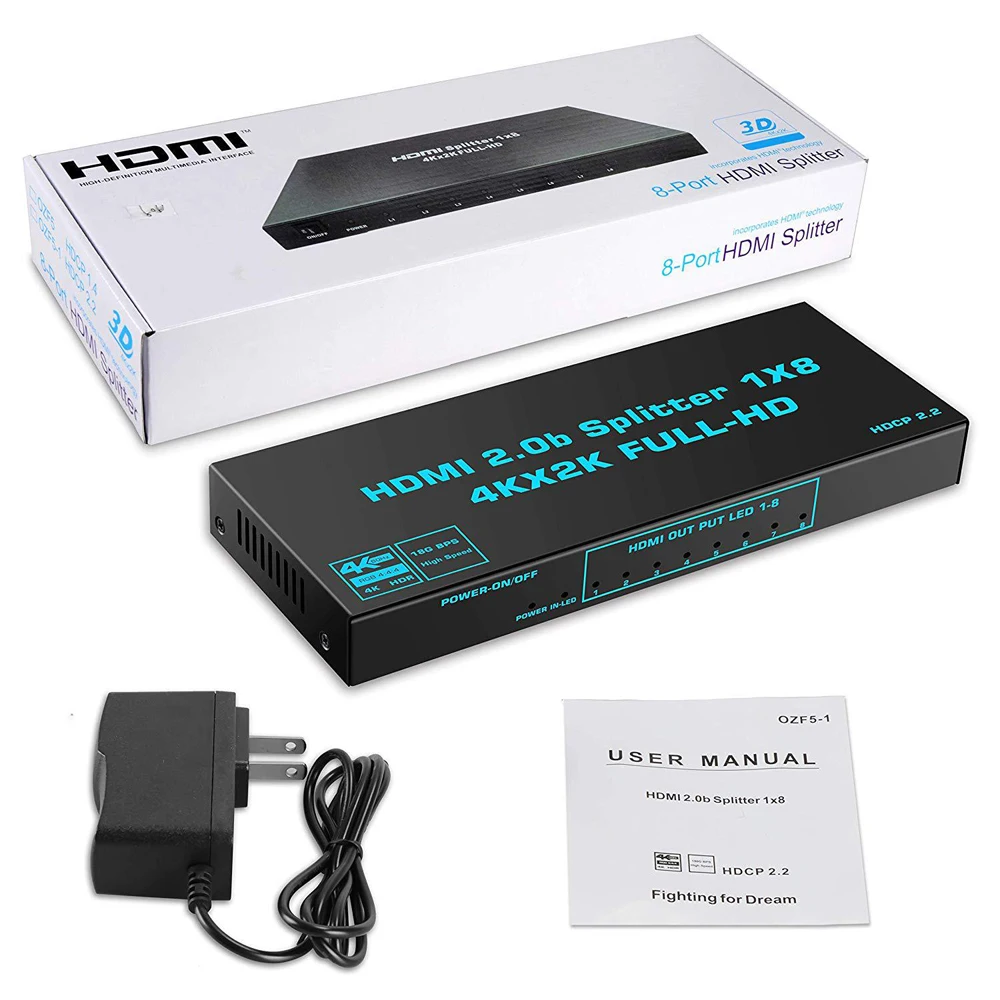 

4k60hz HDMI-Compatible Distributor Switcher 1 in 8 Out Switcher 4k60hz Distributor HDMI Splitter for Conference Studio DVD PS3