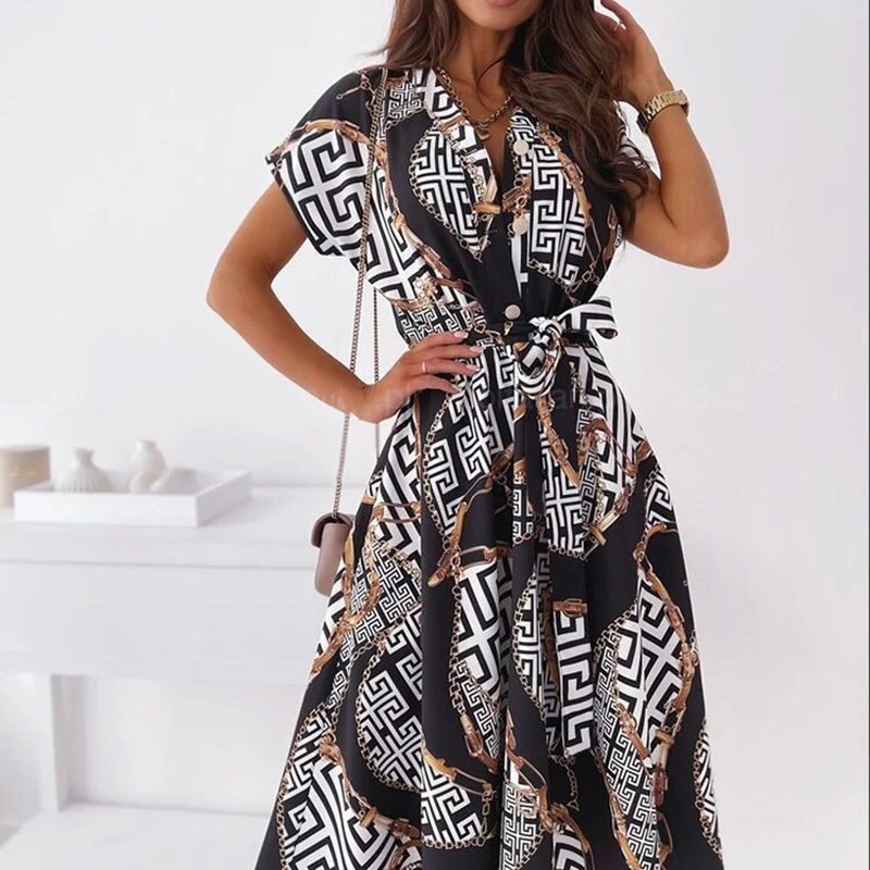 Fashion Print Summer Dress Shirt Vintage Woman Dress V Neck Sexy Dresses Women A-Line Midi Sundress Short Sleeve Robe Femme 2021
Fashion Print Summer Dress Shirt Vintage Woman Dress V Neck Sexy Dresses Women A-Line Midi Sundress Short Sleeve Robe Femme 2021