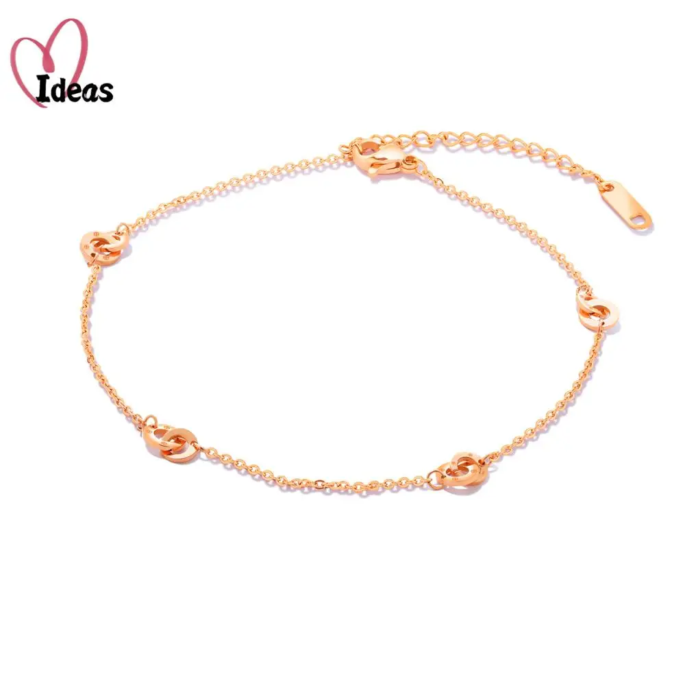 

Double Circle Round Stainless Steel Anklets For Women charm Anklet Bracelet Female Foot Prevent Allergy Summer Jewelry wholesale
