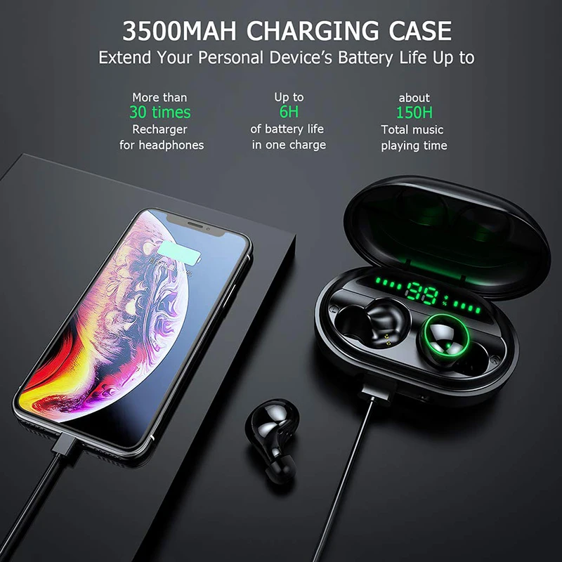 C5 наушники-вкладыши TWS с IPX8 Bluetooth наушники спортивные стерео звук сенсорный