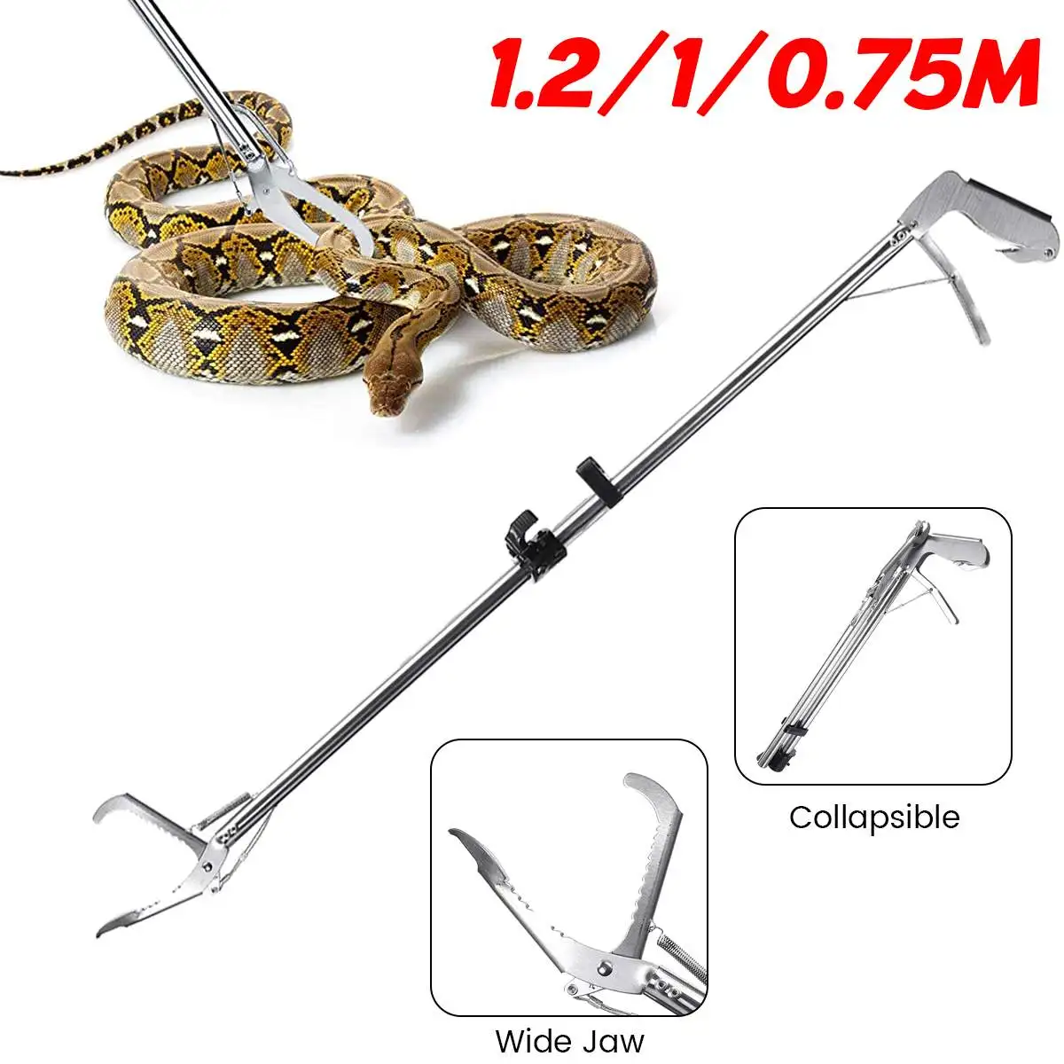 0.75/1/1.2m Foldable Snake Tongs Stick Reptile Catcher Grabber Folding Wide Jaw Snake Pliers Stainless Steel Snake Control Tool
0.75/1/1.2m Foldable Snake Tongs Stick Reptile Catcher Grabber Folding Wide Jaw Snake Pliers Stainless Steel Snake Control Tool
