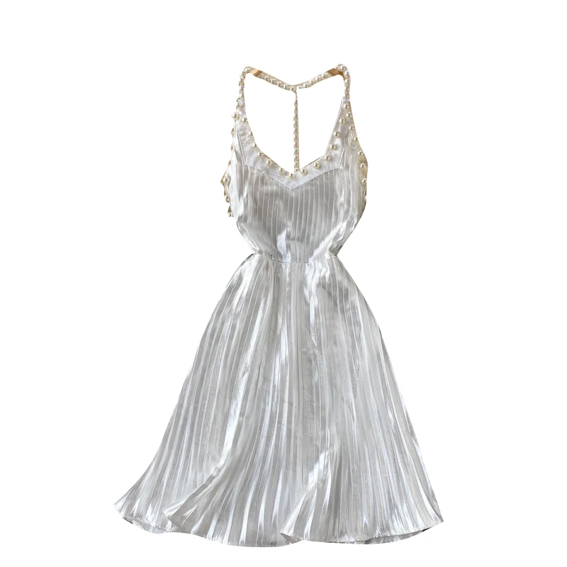 Women Sexy Backless Strap Dress Design Sleeveless V Neck A-line Party Dress Summer Off Shoulder Pleated Beach Sundress
Women Sexy Backless Strap Dress Design Sleeveless V Neck A-line Party Dress Summer Off Shoulder Pleated Beach Sundress