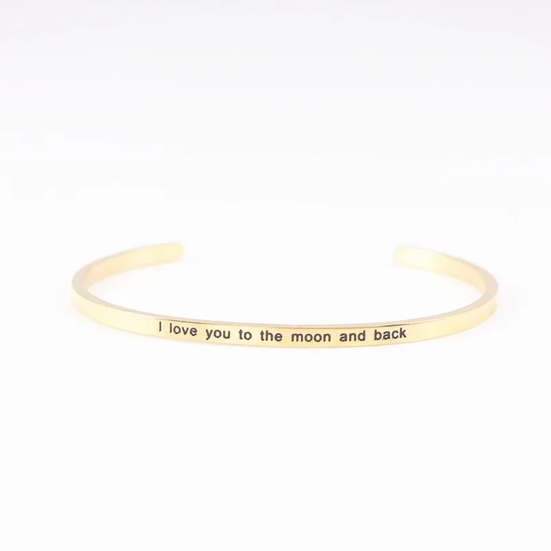 "l love you to the moon and black" Stainless Steel Inspirational Bracelet Mantra Bangle for Women Fanshiom Jewelry, Dropshippin
"l love you to the moon and black" Stainless Steel Inspirational Bracelet Mantra Bangle for Women Fanshiom Jewelry, Dropshippin