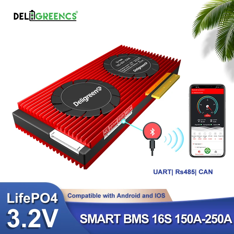Smart BMS 16S 48V 150A 200A 250A 3 2 V lifepo4 Bluetooth 485 CAN box NTC UART кабель для хранения питания