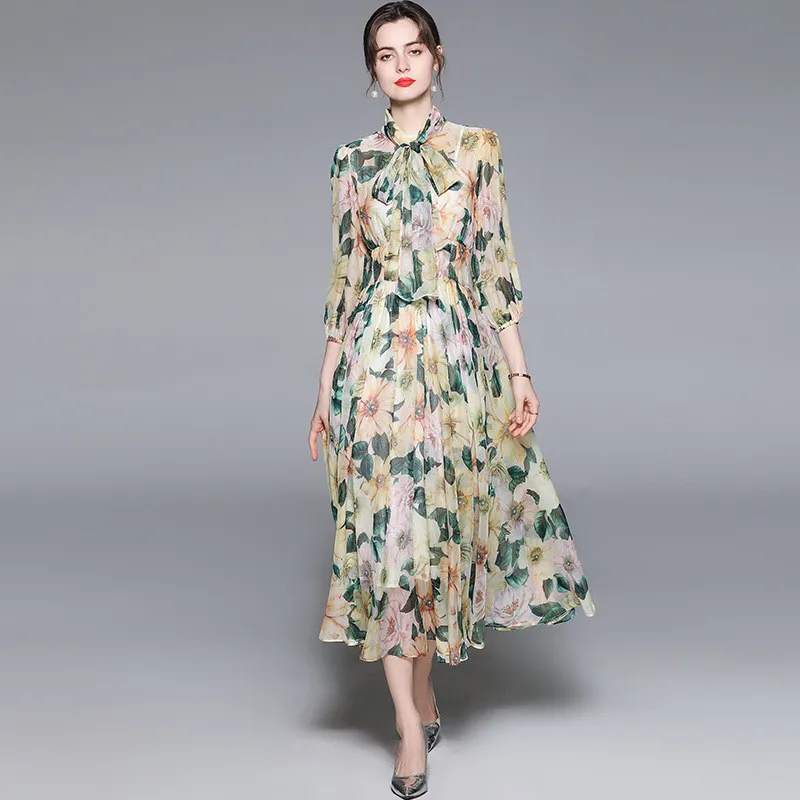 Summer Fairy Dress Women Lantern Sleeve Scarf Collar Yellow Floral Printed Midi Maxi Elegant Fashion Evening Chiffon Dresses
Summer Fairy Dress Women Lantern Sleeve Scarf Collar Yellow Floral Printed Midi Maxi Elegant Fashion Evening Chiffon Dresses
