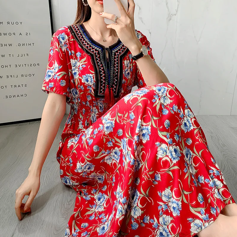 MOVOKAKA Fashion Floral Beach Dress Women 2021 Casual Vintage Tassel Prom Long Dresses Summer Plus Size High Waist O Neck Dress
MOVOKAKA Fashion Floral Beach Dress Women 2021 Casual Vintage Tassel Prom Long Dresses Summer Plus Size High Waist O Neck Dress