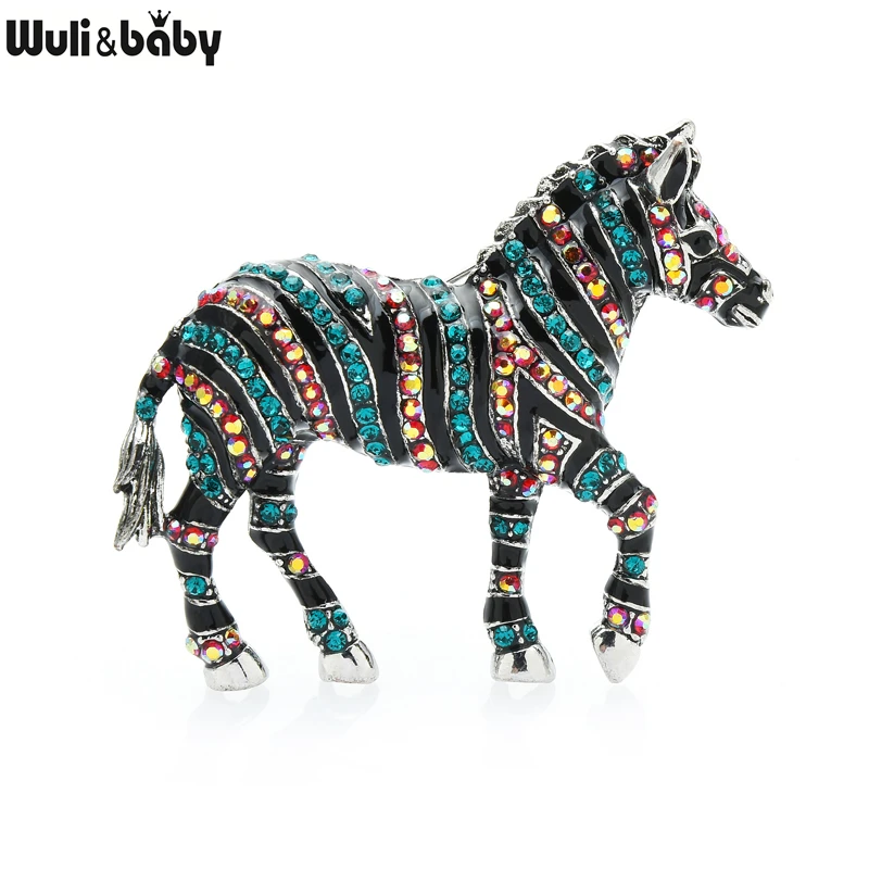 Wuli & baby стразы броши Зебра женская унисекс 5 цветов ходячая лошадь животное