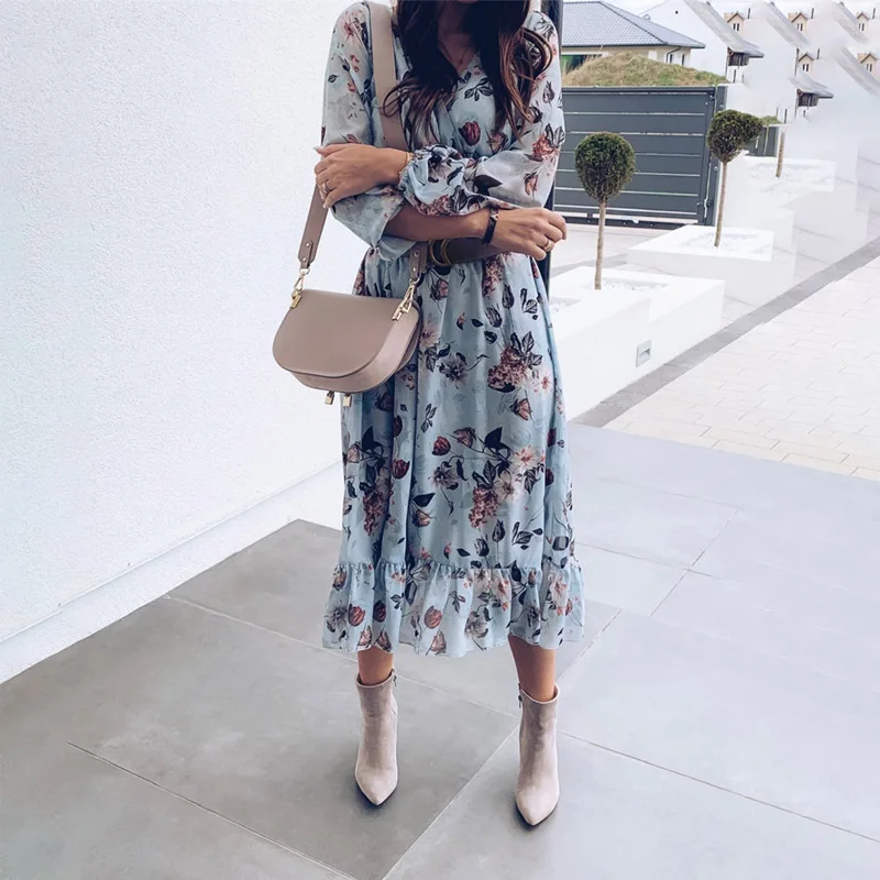 Summer Floral Print Vintage Dress For Women Boho Blue Long Sleeve Dresses Ruffles Female Summer V-neck Holiday Casual Sundress
Summer Floral Print Vintage Dress For Women Boho Blue Long Sleeve Dresses Ruffles Female Summer V-neck Holiday Casual Sundress