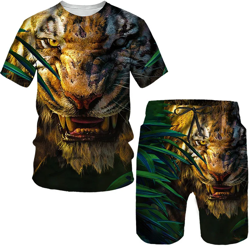 Футболка и шорты The Tiger King мужские с 3D принтом спортивный костюм круглым вырезом