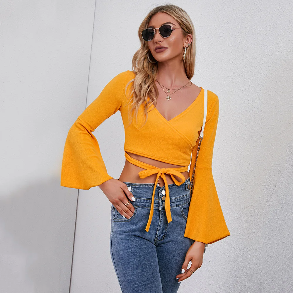 Modern Pullover Crop Top Sexy Lace Up Woman Tshirts Summer High Waist Flare Sleeve Shirts for Women Blusas Mujer De Moda 2022
Modern Pullover Crop Top Sexy Lace Up Woman Tshirts Summer High Waist Flare Sleeve Shirts for Women Blusas Mujer De Moda 2022