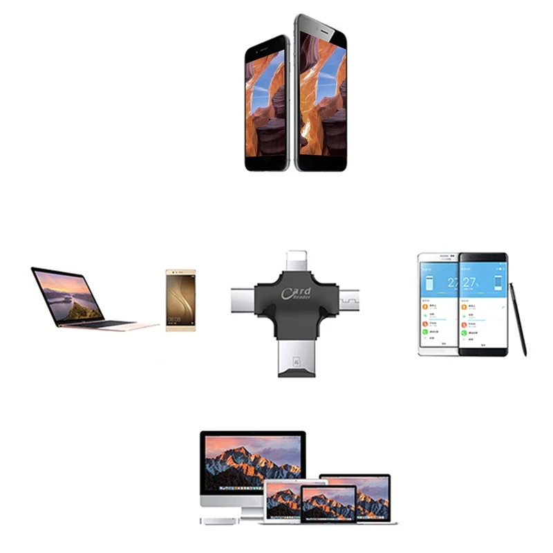 4 in 1 Card Reader Type C Micro-USB Adapter Micro-TF/SD Card Reader for iPad iPhone 12 11 Android
4 in 1 Card Reader Type C Micro-USB Adapter Micro-TF/SD Card Reader for iPad iPhone 12 11 Android