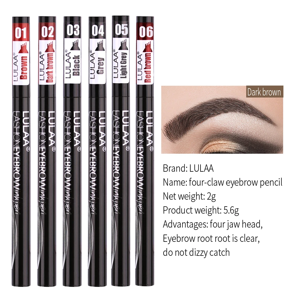 Brand makeup waterproof natural eyebrow pencil four claw eyebrow tint makeup 6 color eye brow pen brown black gray makeup brush 
Brand makeup waterproof natural eyebrow pencil four claw eyebrow tint makeup 6 color eye brow pen brown black gray makeup brush