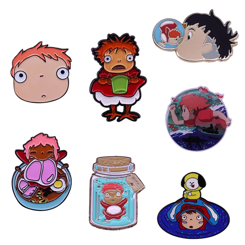 Ponyo на скале брошь стильная футболка с изображением персонажей видеоигр Ghibli