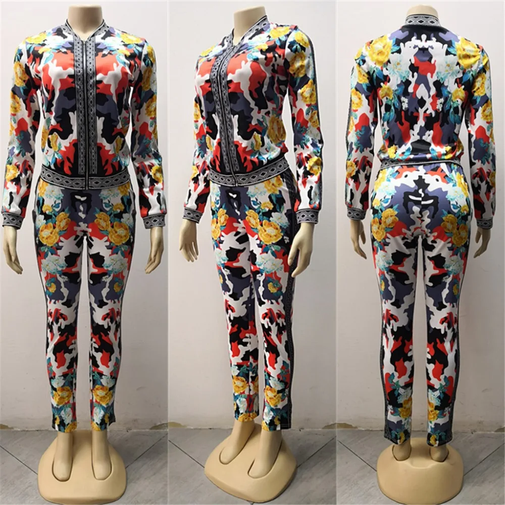 Women Casual 2 Piece Tracksuit Front Zipper Long Sleeve Jackets And Elastic Wasit Bodycon Trousers Autumn Printed Outfits J1581
Women Casual 2 Piece Tracksuit Front Zipper Long Sleeve Jackets And Elastic Wasit Bodycon Trousers Autumn Printed Outfits J1581