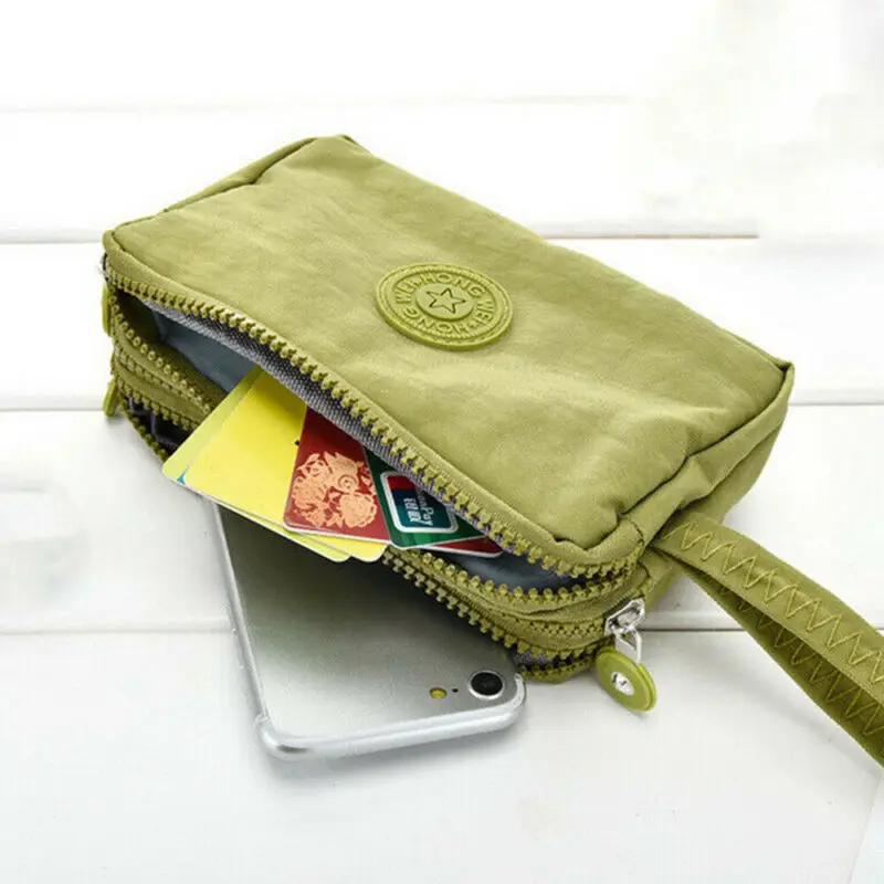 Для женщин 3 однотонных Слои холст портмоне бумажник с застежкой-молнией