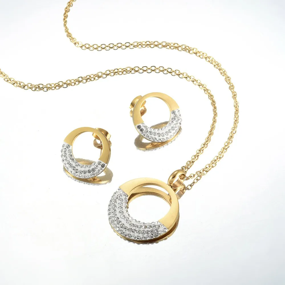 14k Golden Necklace And Earing Jewelry Set For Women Stainless Steel Gold-plated Lnlaid Diamond Geometry Pendant Ear Studs Gift
14k Golden Necklace And Earing Jewelry Set For Women Stainless Steel Gold-plated Lnlaid Diamond Geometry Pendant Ear Studs Gift