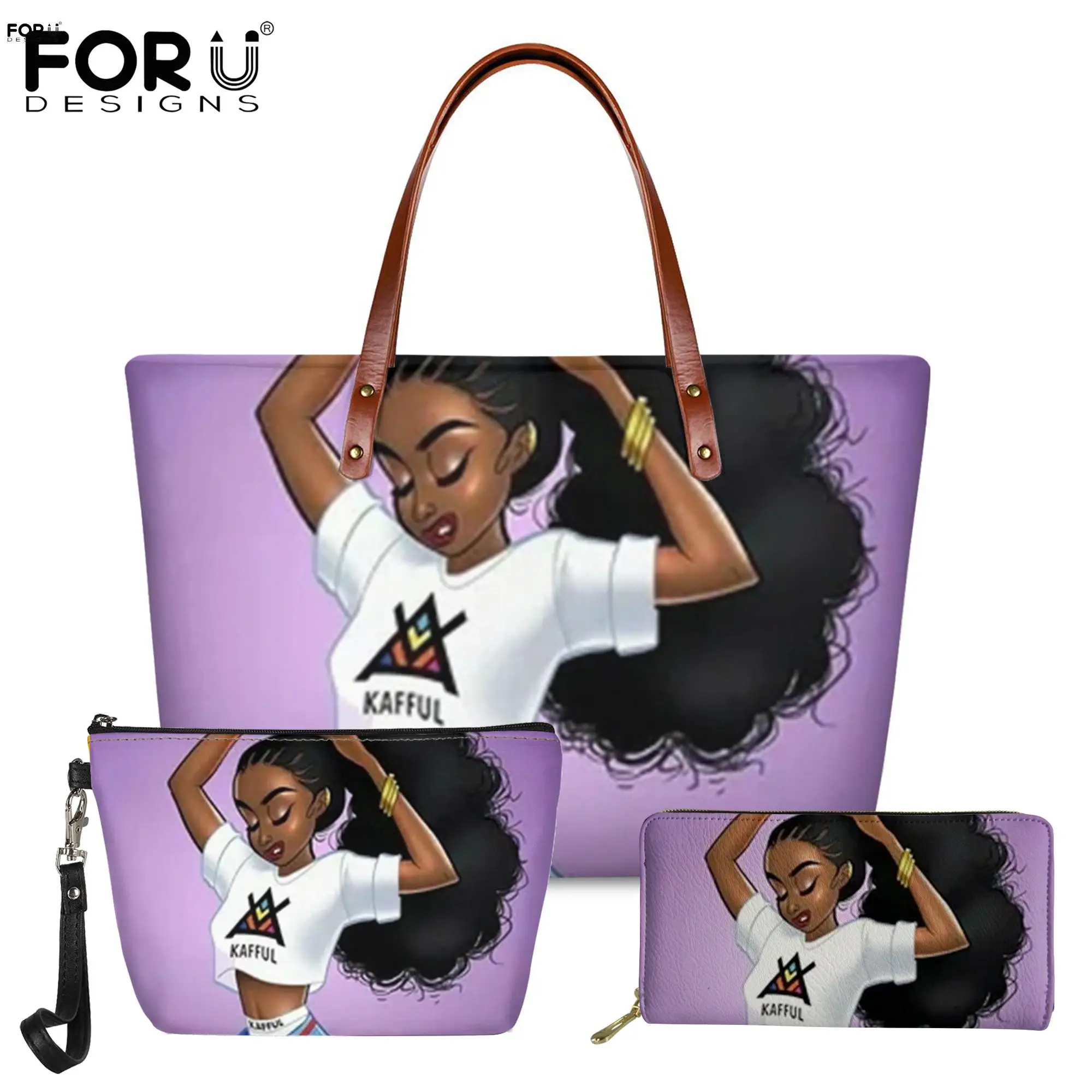 FORUDESIGNS Ladies Handbags Cartoon Sexy African Girl Pattern Top-Handle Bag 3Pcs/Set Women's Messenger Bag Tote Bags for Youth 
FORUDESIGNS Ladies Handbags Cartoon Sexy African Girl Pattern Top-Handle Bag 3Pcs/Set Women's Messenger Bag Tote Bags for Youth