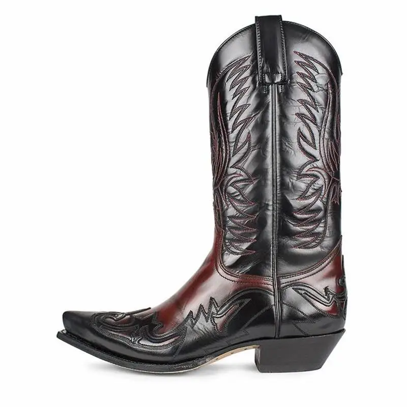 New Men Shoes Fashion Personality Retro Red and Black PU Embossed Embossed Pointed Toe Low-heel Western Cowboy Boots KT064
New Men Shoes Fashion Personality Retro Red and Black PU Embossed Embossed Pointed Toe Low-heel Western Cowboy Boots KT064