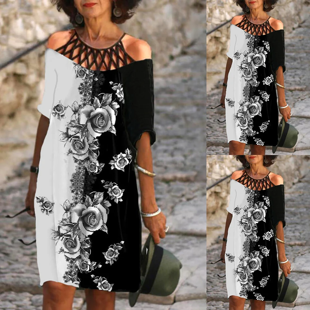 Floral Print Hollow-out Shirt Dresses Women Short Sleeves Casual Tunic Dresses Female Mesh Halter Neck Ladies Dress Vestidos D30
Floral Print Hollow-out Shirt Dresses Women Short Sleeves Casual Tunic Dresses Female Mesh Halter Neck Ladies Dress Vestidos D30