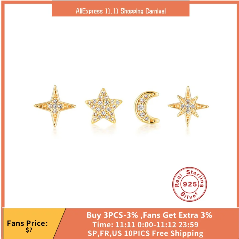 VINY 925 Sterling Silver 4PC Stud Earrings Set Ins Women Star Moon Earrings For Party Exquisite Zircon Piercing Earrings Jewelry
VINY 925 Sterling Silver 4PC Stud Earrings Set Ins Women Star Moon Earrings For Party Exquisite Zircon Piercing Earrings Jewelry