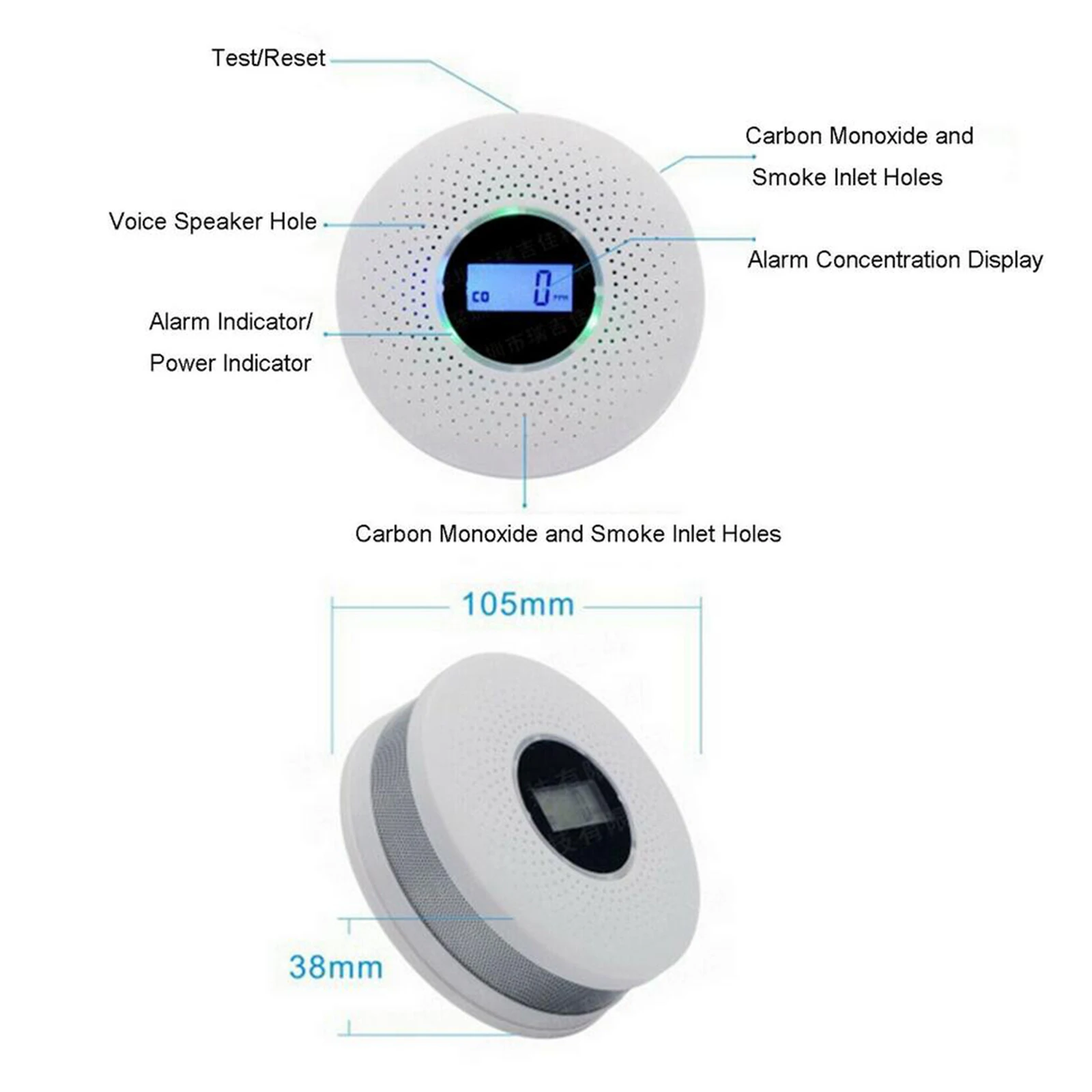 Household Carbon Monoxide Alarm Gas Detector CO Carbon Monoxide Alarm with LCD Display
Household Carbon Monoxide Alarm Gas Detector CO Carbon Monoxide Alarm with LCD Display