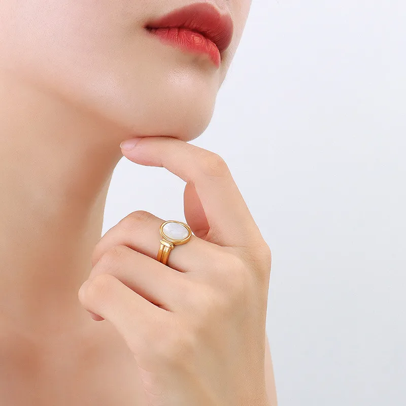 Fashion Gold Color Stainless Steel Ring Wedding Finger Accessories, Minimalist Oval White Shell Rings Jewelry For Women Gifts
Fashion Gold Color Stainless Steel Ring Wedding Finger Accessories, Minimalist Oval White Shell Rings Jewelry For Women Gifts