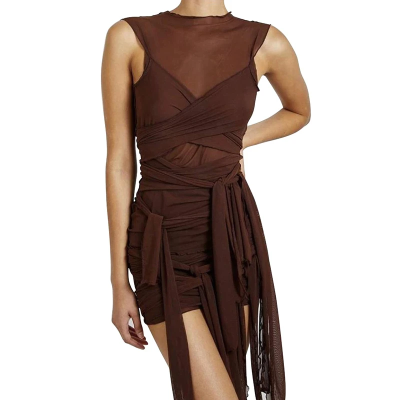 Fashion Mesh Dress Transparent Backless Lace Up Mini Sexy Dresses Party Night Club O Neck Sleeveless Package Hip Women Clothes
Fashion Mesh Dress Transparent Backless Lace Up Mini Sexy Dresses Party Night Club O Neck Sleeveless Package Hip Women Clothes