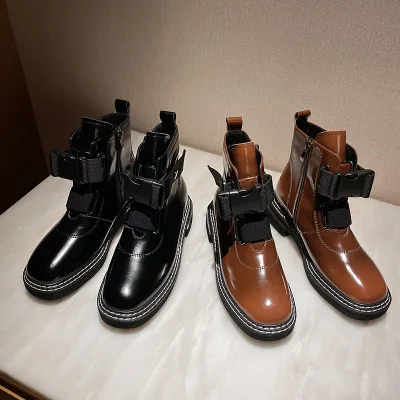 Genuine Leather Round Toe Square Heel Motorcycle Boots British Style Side Zipper Thick-soled Belt Buckle Ankle Booties Winter
Genuine Leather Round Toe Square Heel Motorcycle Boots British Style Side Zipper Thick-soled Belt Buckle Ankle Booties Winter