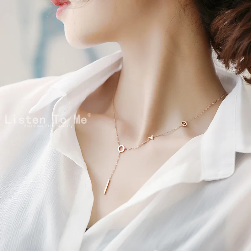 Rose Gold-color Letter Love Short Necklace Stainless Steel Jewelry For Women Not Fade Clavicle Chain Necklace Fashion Gifts
Rose Gold-color Letter Love Short Necklace Stainless Steel Jewelry For Women Not Fade Clavicle Chain Necklace Fashion Gifts