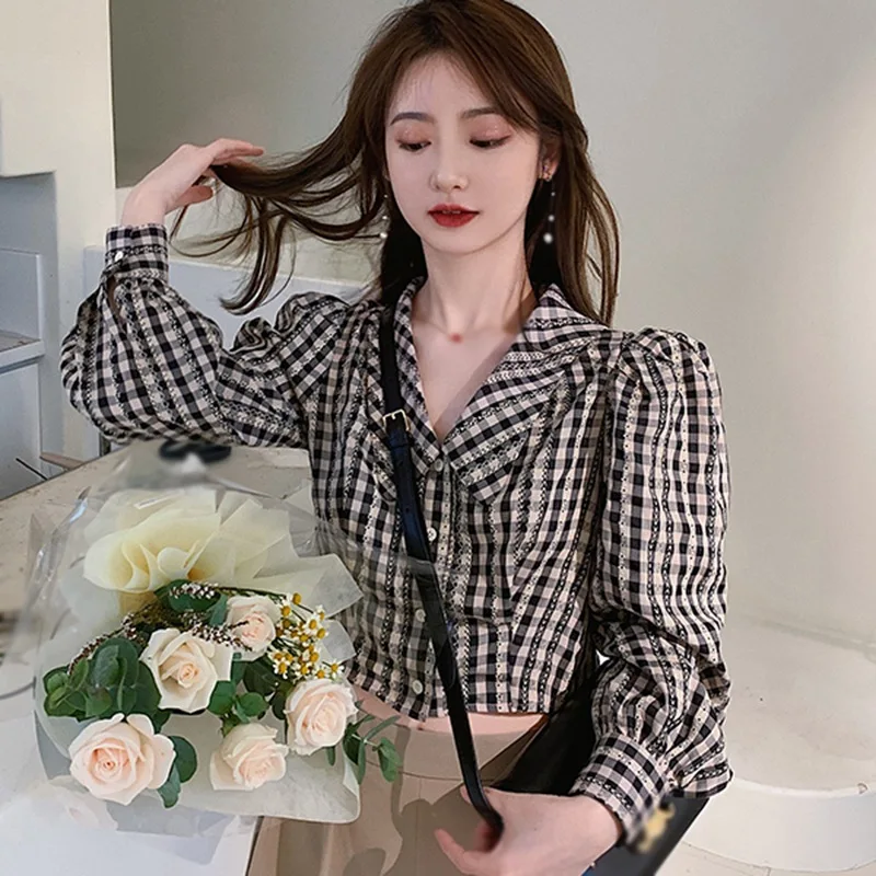 Women Clothes Spring And Autumn Doll Collar Short Retro Plaid Shirt Long-Sleeved Shirt Loose All-Match Top
Women Clothes Spring And Autumn Doll Collar Short Retro Plaid Shirt Long-Sleeved Shirt Loose All-Match Top