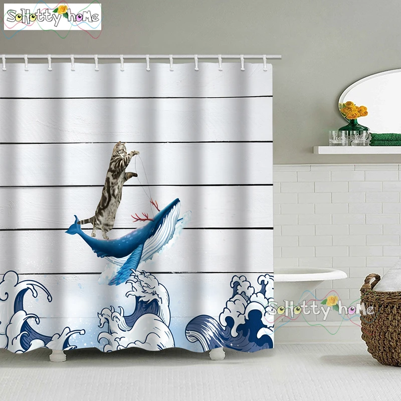 Fun Japanese Cartoon Cat Driving Whale Surfing Shower Curtains Decoration Waterproof Fabric Bath Curtain Bathroom Door Screens
Fun Japanese Cartoon Cat Driving Whale Surfing Shower Curtains Decoration Waterproof Fabric Bath Curtain Bathroom Door Screens