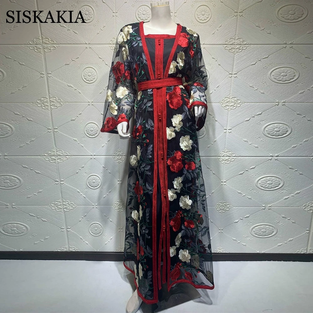 Женское платье с вышивкой в виде роз Siskakia, кимоно с поясом и жилетом
Женское платье с вышивкой в виде роз Siskakia, кимоно с поясом и жилетом