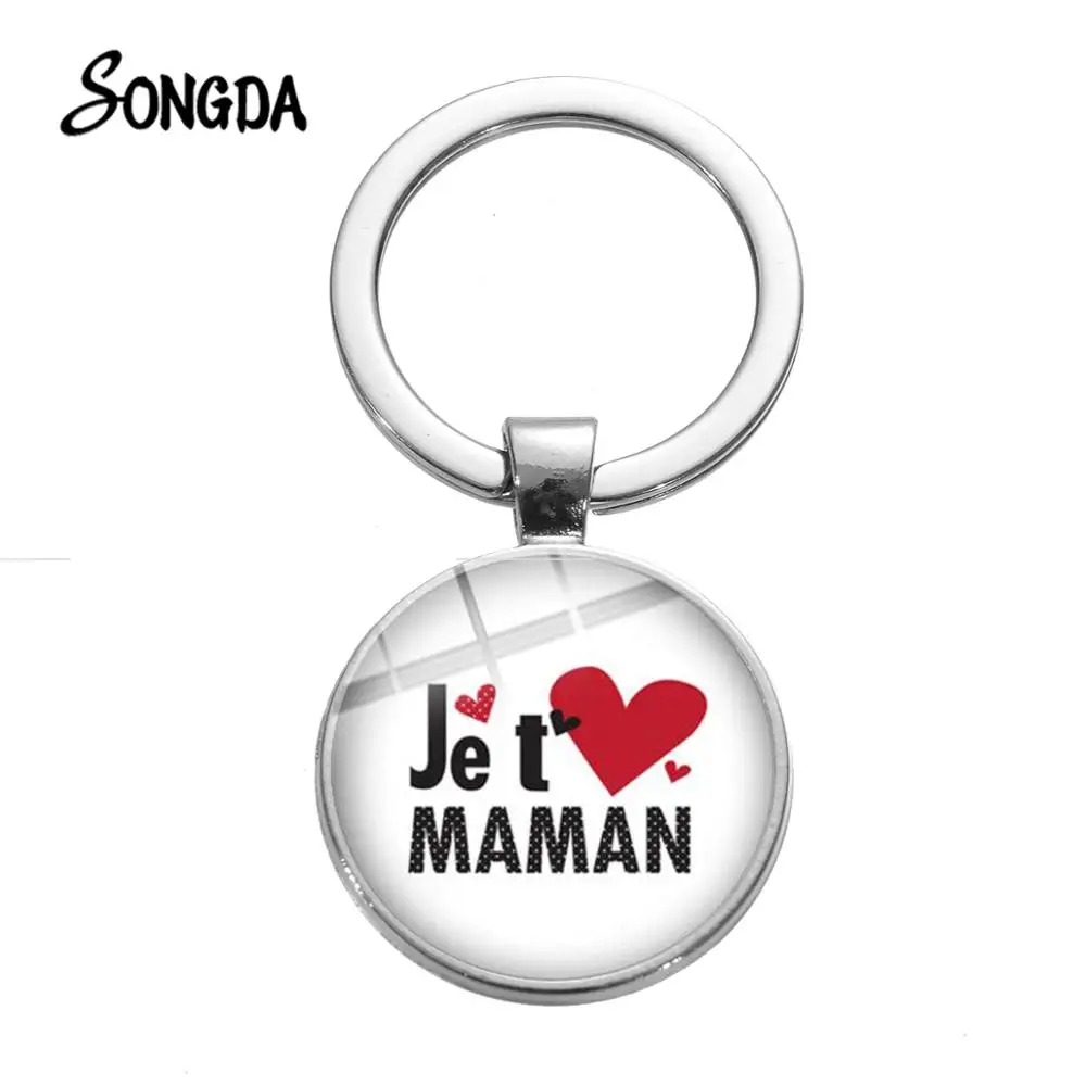 Je T'aime Maman любящее сердце фото брелок Французский костюм с надписью Я люблю мать