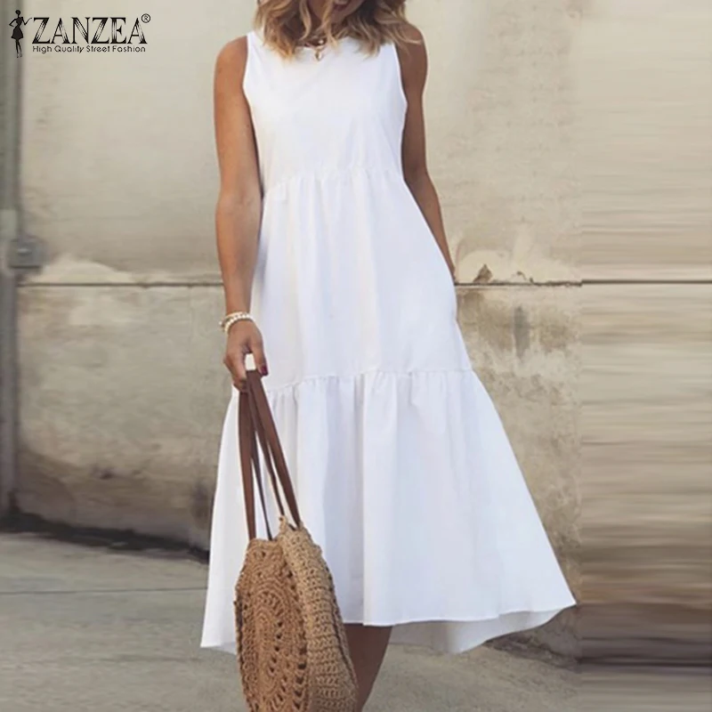 Women's Summer Sundress ZANZEA 2021 Fashion Ruffle Dress Casual Sleeveless Tank Vestidos Female Solid Midi Robe Femme
Women's Summer Sundress ZANZEA 2021 Fashion Ruffle Dress Casual Sleeveless Tank Vestidos Female Solid Midi Robe Femme