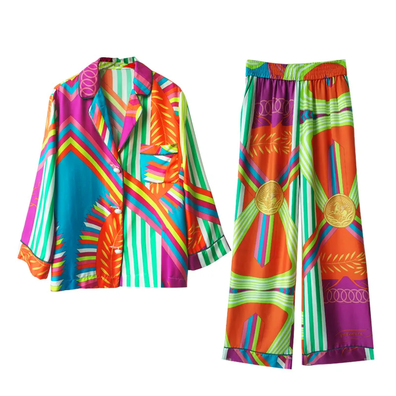 2022 Silk Pajamas Autumn Fashion Sleepwear Set Loose Cardigan Long Sleeves Pants Suit 2 Piece Satin Pyjamas Homewear
2022 Silk Pajamas Autumn Fashion Sleepwear Set Loose Cardigan Long Sleeves Pants Suit 2 Piece Satin Pyjamas Homewear