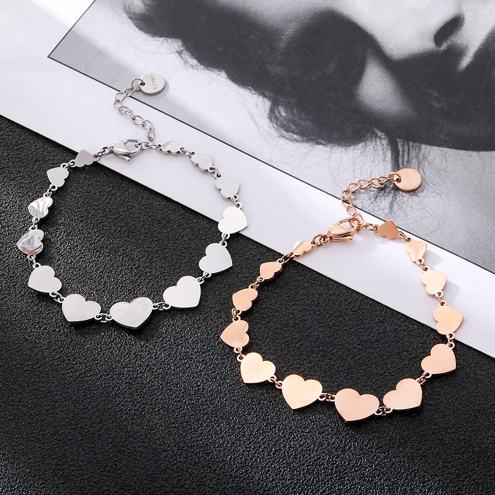Stainless Steel Star Heart Charms Bracelet For Women Rose Gold Link Chain Trendy Jewelry Pulseras Valentines Gift 2021 | Украшения и