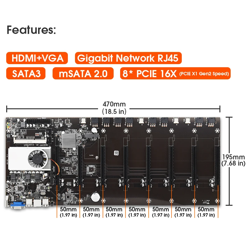 Riserless mining motherboard 8 GPU bitcoin Crypto Etherum Mining Support 1066/1333/1600MHz
Riserless mining motherboard 8 GPU bitcoin Crypto Etherum Mining Support 1066/1333/1600MHz