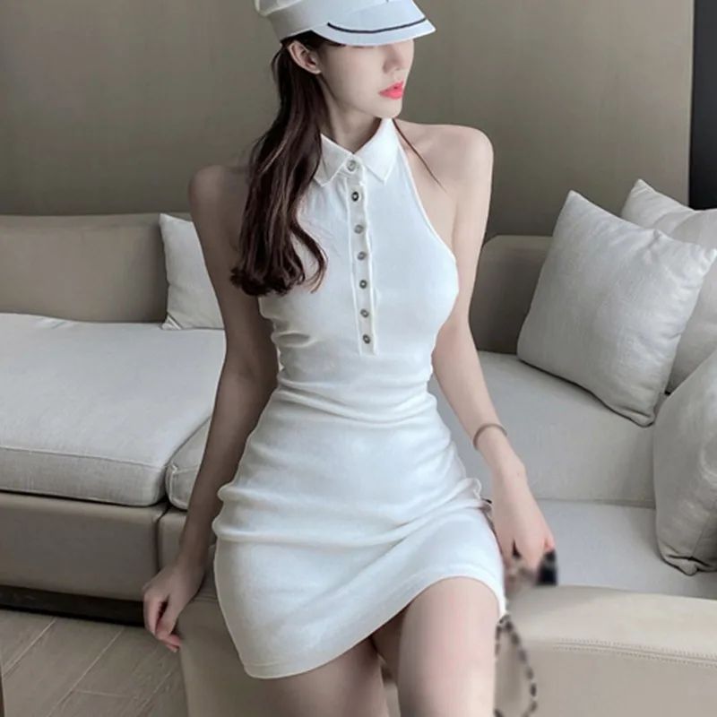 Women Bodycon Dress Solid Color Slim Sexy Sleeveless Halter Summer Dress New Button Female Fashion Party Mini Dress
Women Bodycon Dress Solid Color Slim Sexy Sleeveless Halter Summer Dress New Button Female Fashion Party Mini Dress