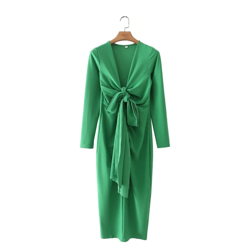 Women Deep V Neck Knot Decoration Midi Dress Female Long Sleeve Clothes Casual Lady Slim Vestido D8807
Women Deep V Neck Knot Decoration Midi Dress Female Long Sleeve Clothes Casual Lady Slim Vestido D8807