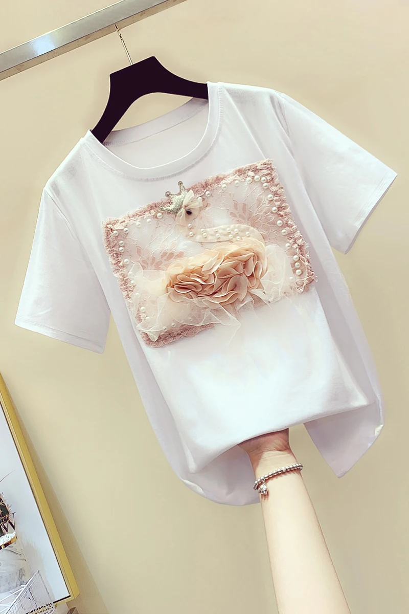 2021 Summer Korean Style Loose Beaded Lace Patchwork Short-Sleeved T-shirt Women's Versatile Half Sleeve T-shirt Fashion
2021 Summer Korean Style Loose Beaded Lace Patchwork Short-Sleeved T-shirt Women's Versatile Half Sleeve T-shirt Fashion