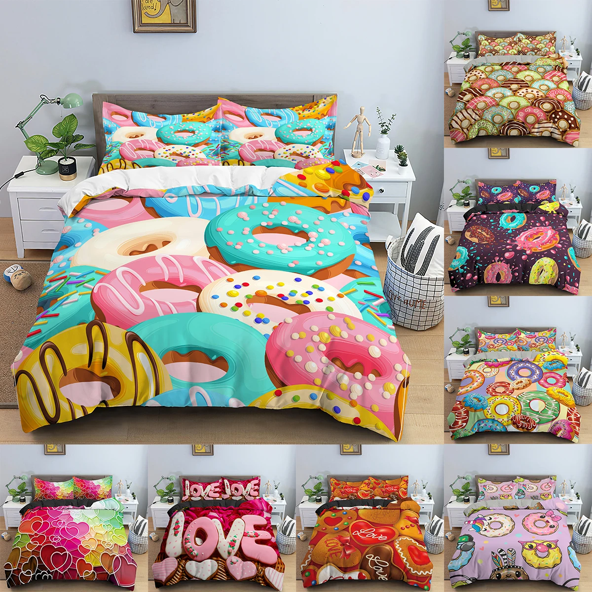 Sweet Doughnut Printed Quilt Cover Pillowcase Bedding Set King Double Duvet Cover Set Couple Comforter Covers Valentine's Gift
Sweet Doughnut Printed Quilt Cover Pillowcase Bedding Set King Double Duvet Cover Set Couple Comforter Covers Valentine's Gift