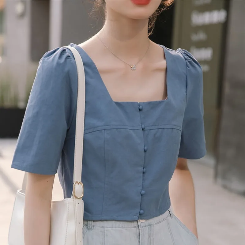 Blouses Women Korean Square Collar Lovely Design College Girls Crop Top Students Blusas Feminine Solid Summer Trendy All-match
Blouses Women Korean Square Collar Lovely Design College Girls Crop Top Students Blusas Feminine Solid Summer Trendy All-match