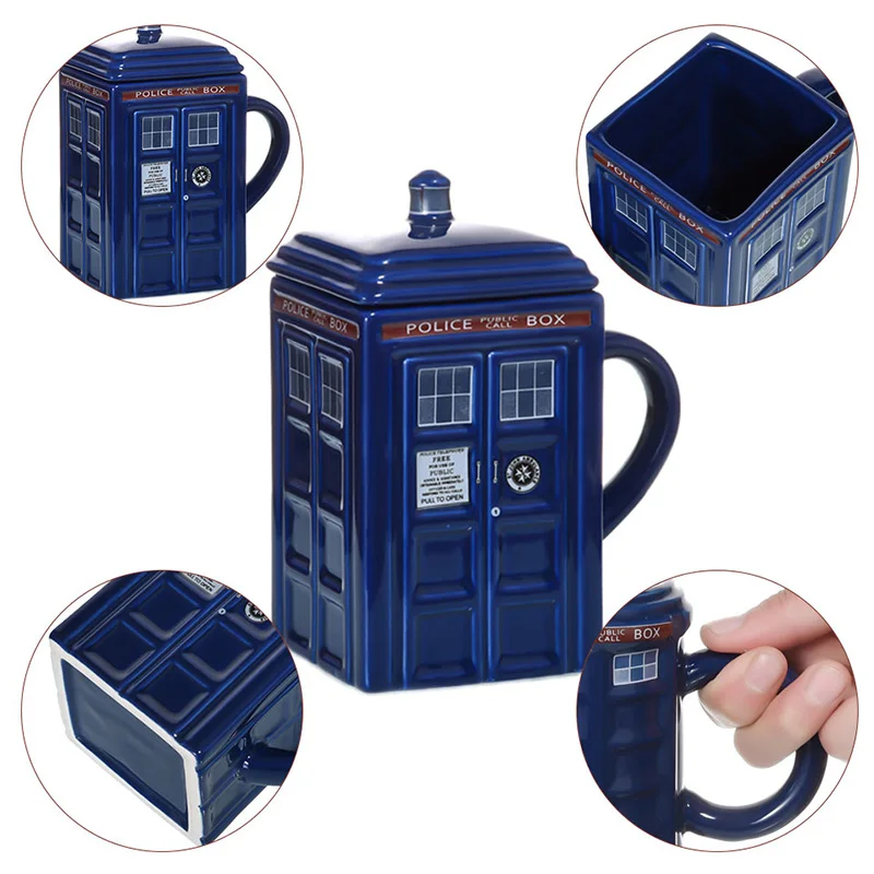 Doctor Who Tardis Police Box Coffee Mug Ceramic Cup With Lid Cover For Tea Milk Mugs Creative Christmas Presents Kids | Дом и сад